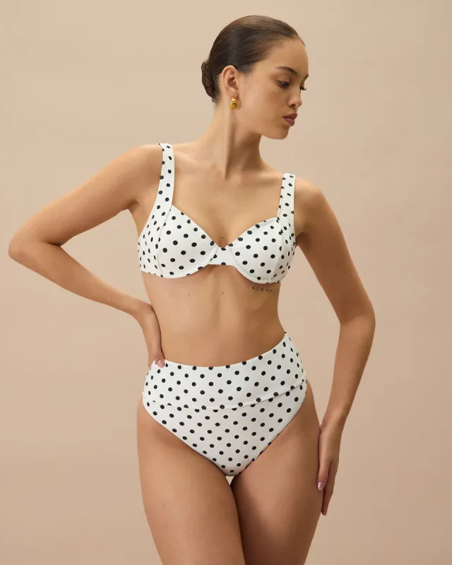 The White Polka Dot Underwire Bikini Top sold by rihoas