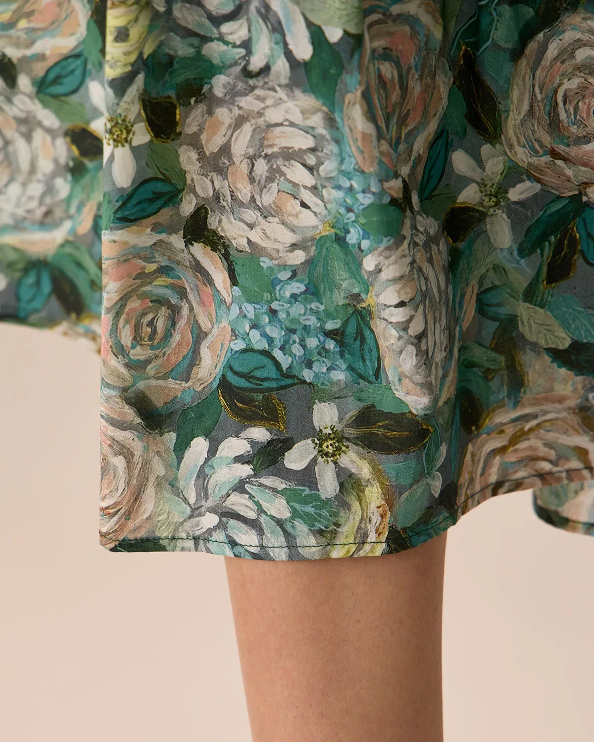 Women's Green Elastic Waist Floral Midi Skirt sold by rihoas product image thumbnail 2