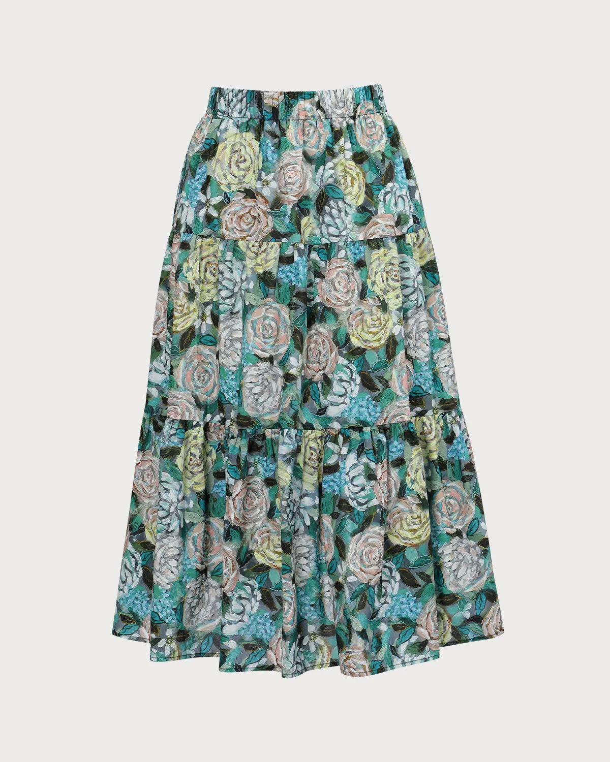 Women's Green Elastic Waist Floral Midi Skirt sold by rihoas product image thumbnail 5