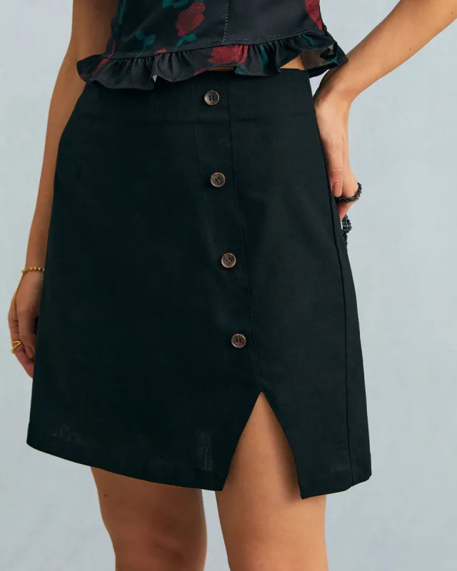 The Black High Waisted Button Detail Mini Skirt sold by rihoas