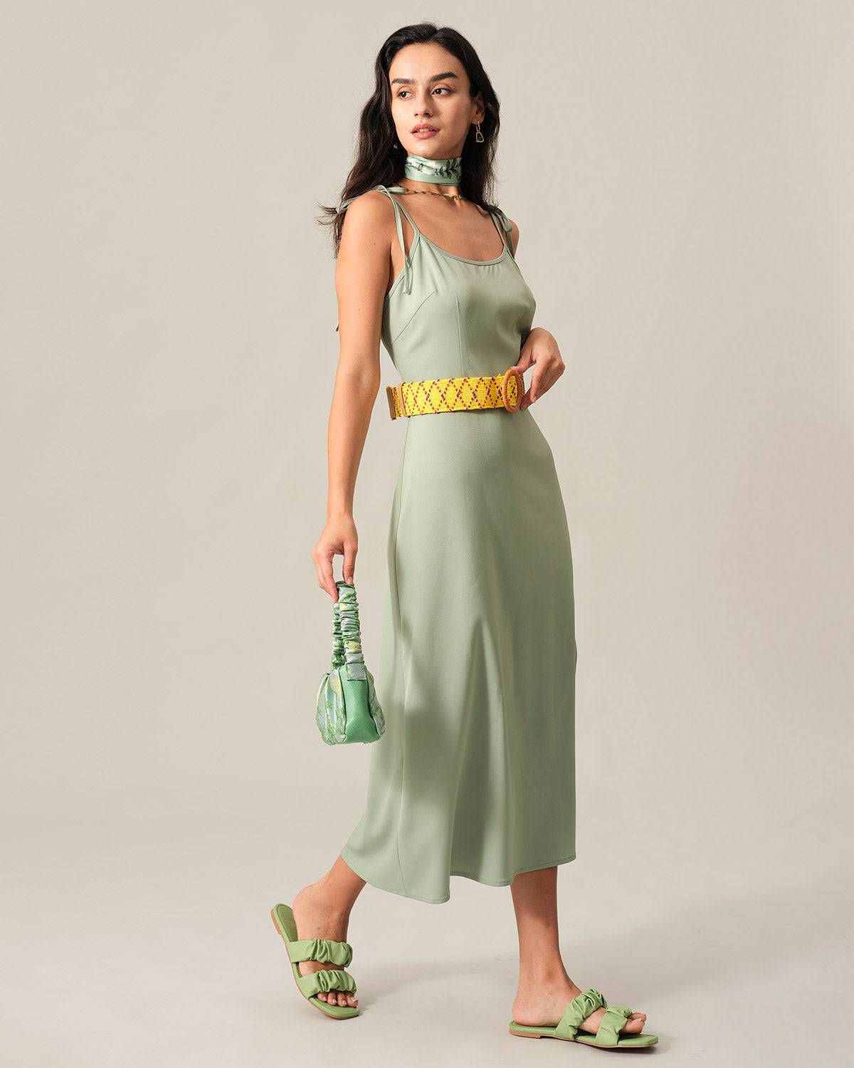 The Solid Tie Strap Midi Dress sold by rihoas product image thumbnail 2