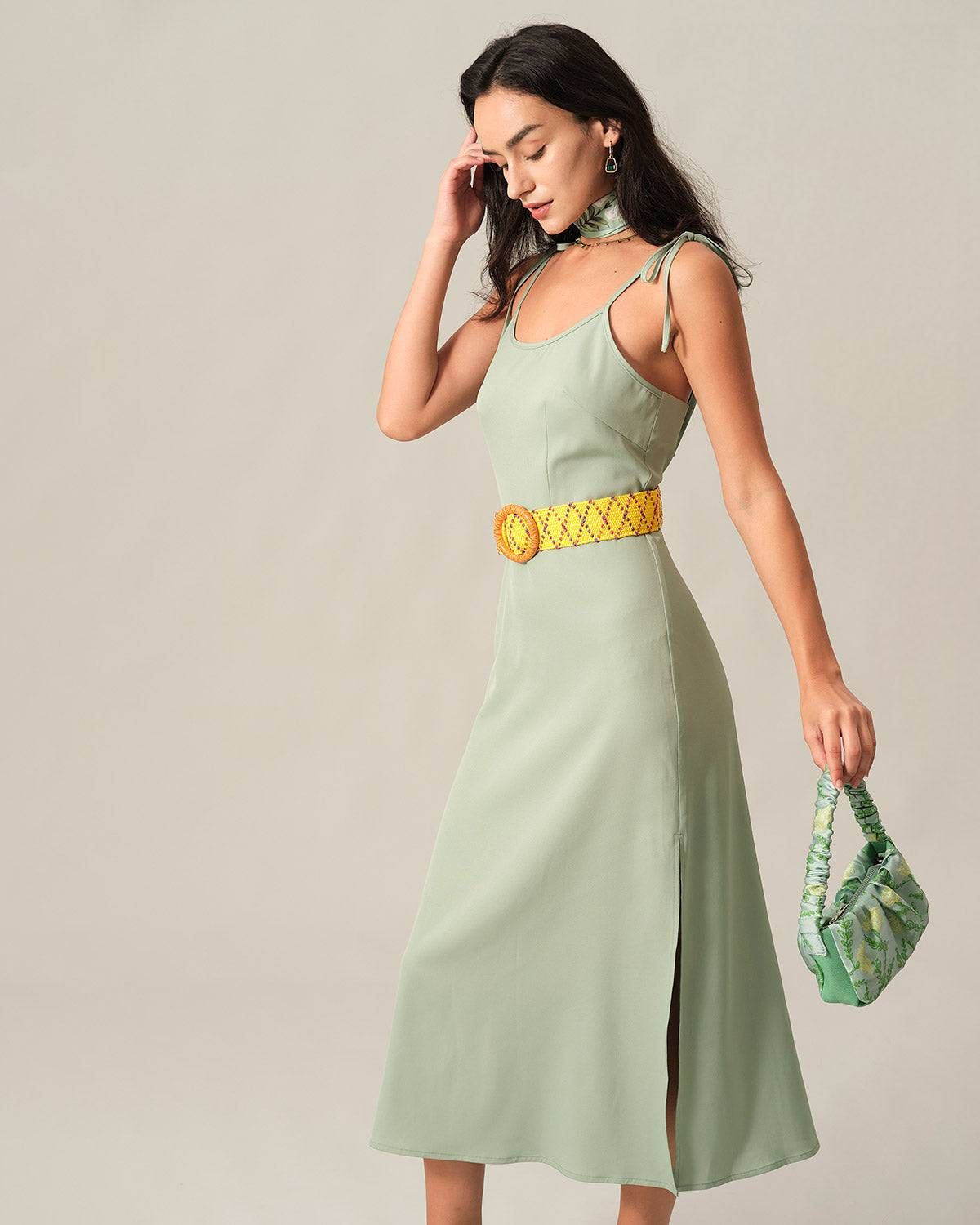 The Solid Tie Strap Midi Dress sold by rihoas product image thumbnail 4