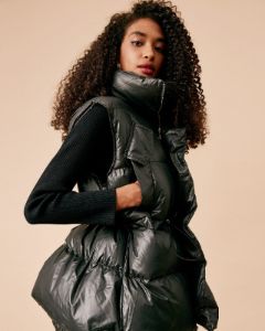 The Black Stand Collar Drawstring Padded Gilet sold by rihoas