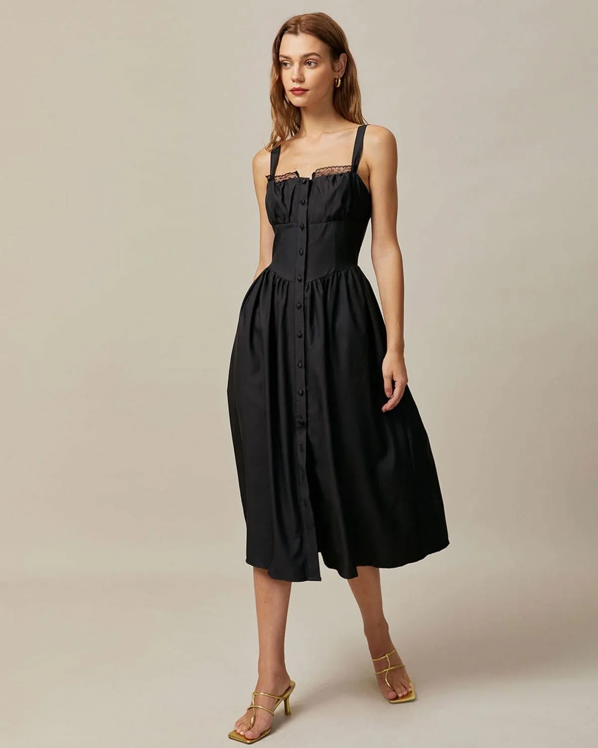 The Black Square Neck Lace Cami Midi Dress sold by rihoas product image thumbnail 2