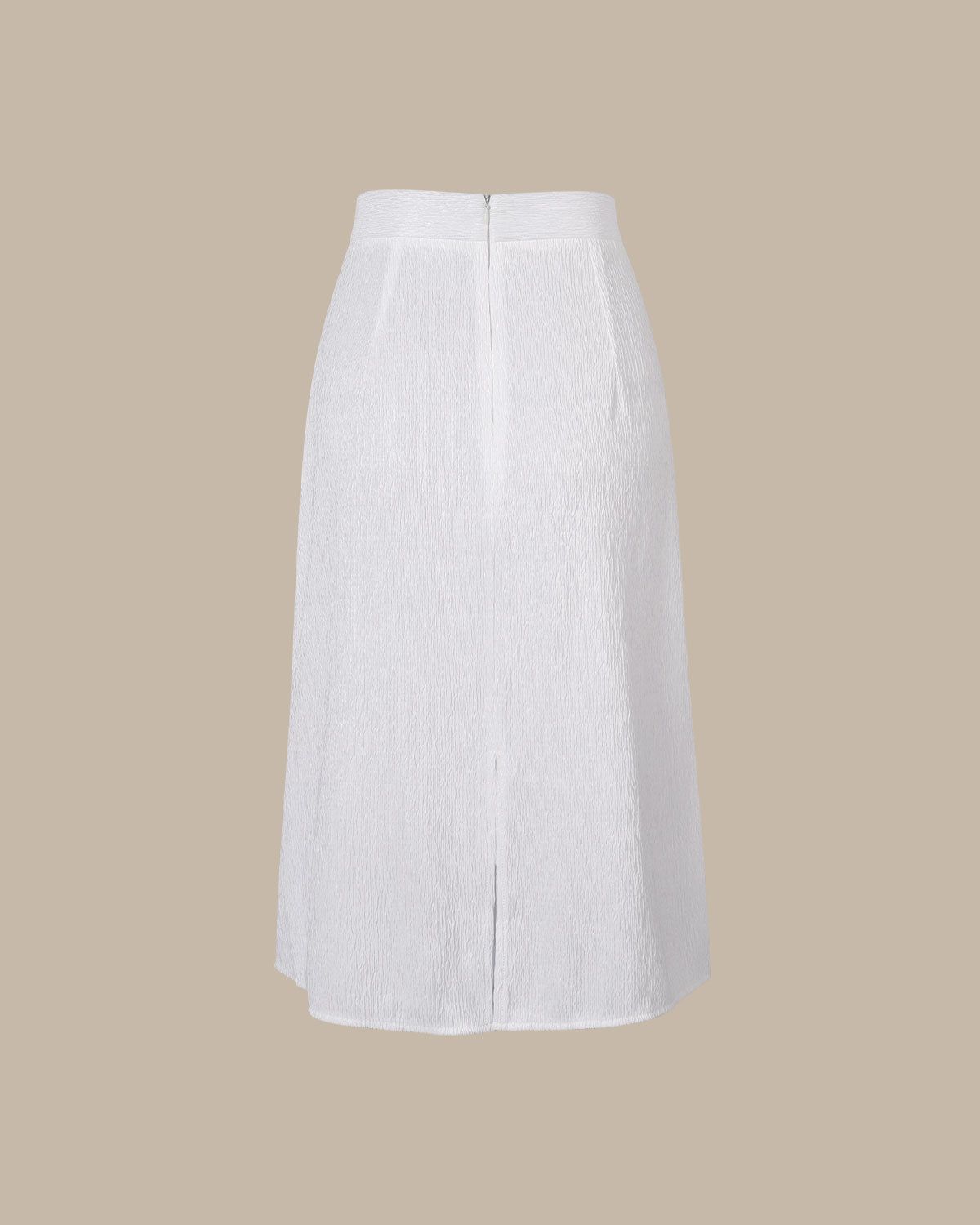 The White Textured Crepe Ruched Midi Skirt sold by rihoas product image thumbnail 8