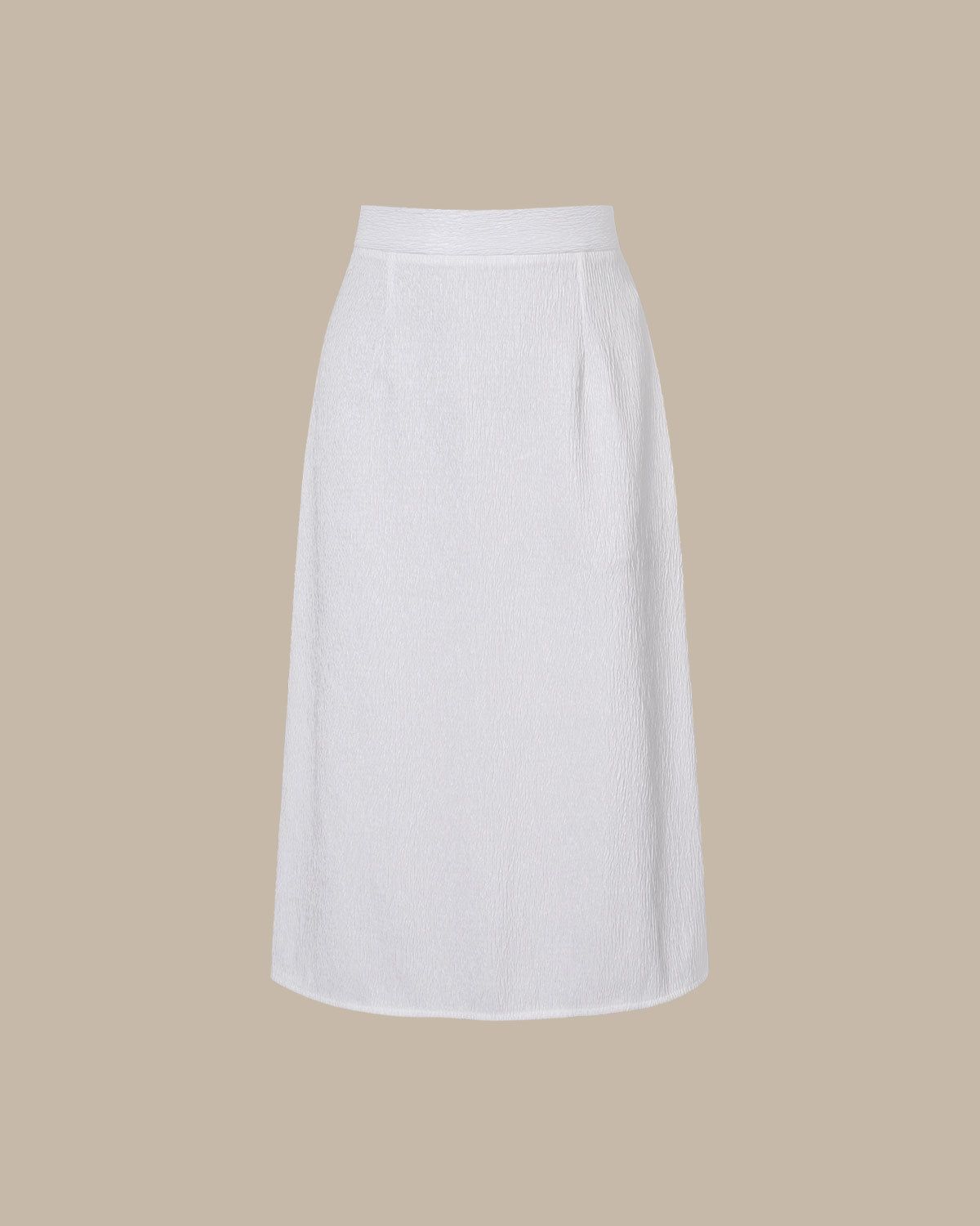 The White Textured Crepe Ruched Midi Skirt sold by rihoas product image thumbnail 6