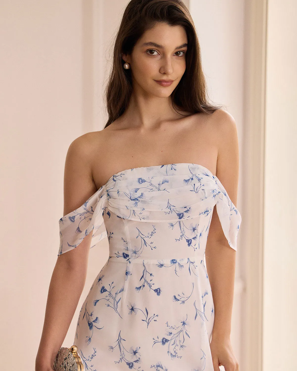 The White Floral Slit Strapless Maxi Dress sold by rihoas product image thumbnail 3