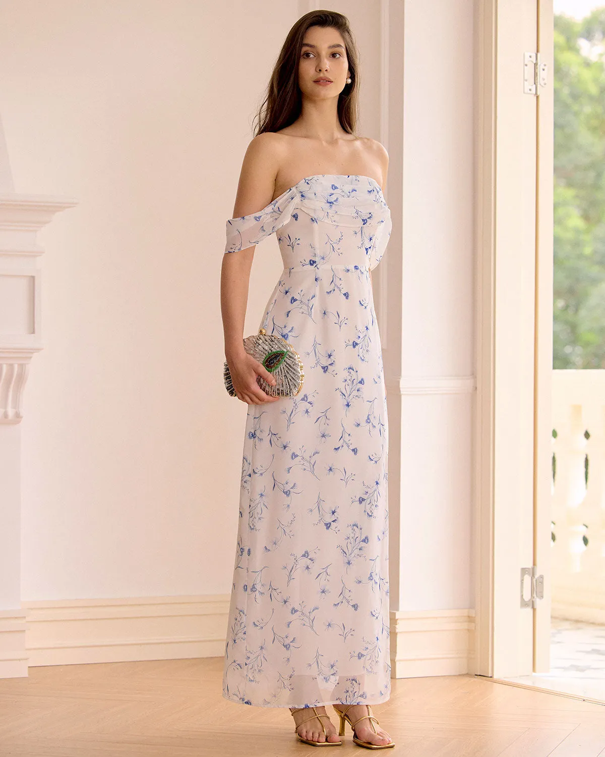 The White Floral Slit Strapless Maxi Dress sold by rihoas product image thumbnail 2