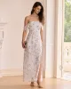 The White Floral Slit Strapless Maxi Dress sold by rihoas