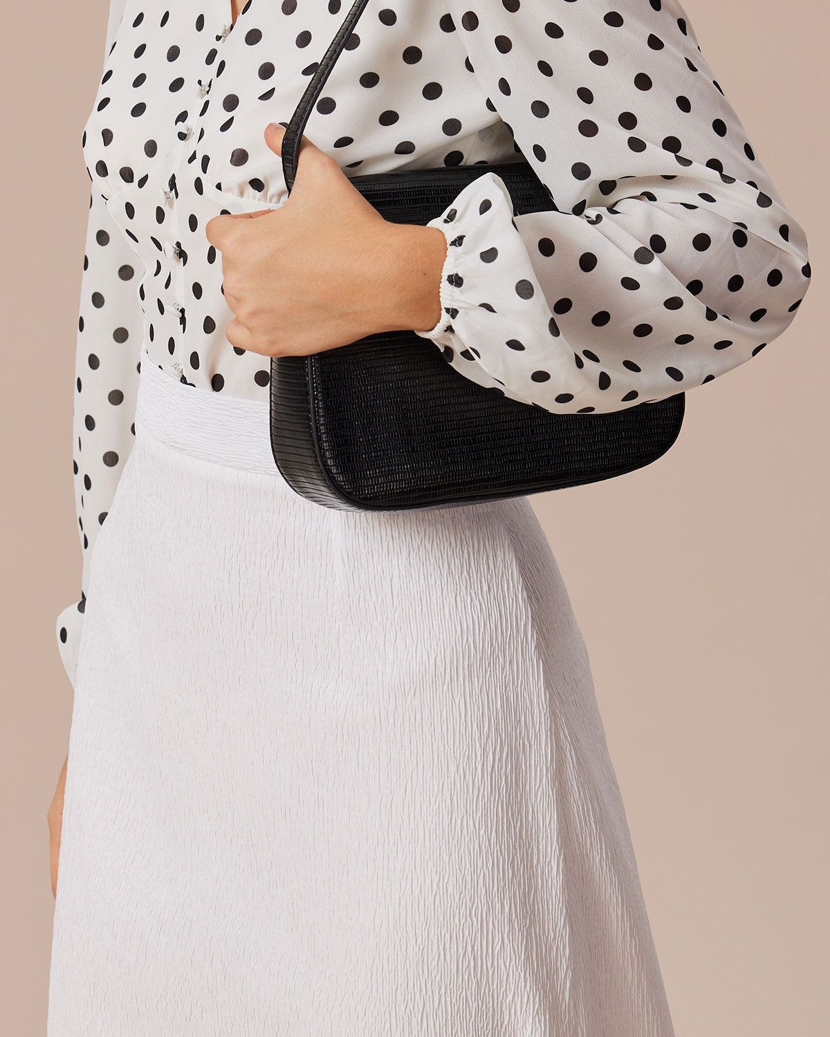 The White Textured Crepe Ruched Midi Skirt sold by rihoas product image thumbnail 4