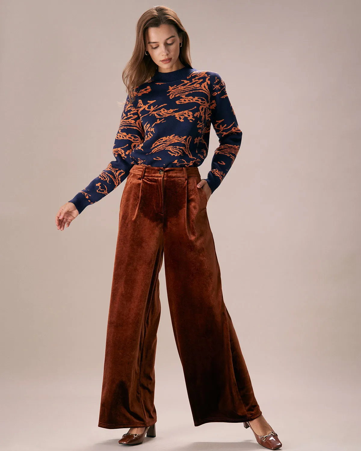 The Brown High Waisted Velvet Wide Leg Pants sold by rihoas product image thumbnail 3