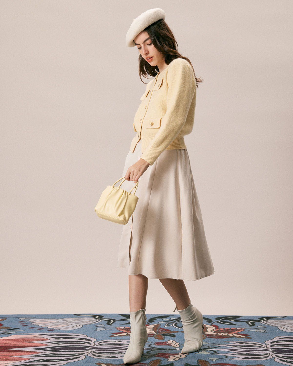 The Yellow Round Neck Ribbed Knit Cardigan sold by rihoas product image thumbnail 3