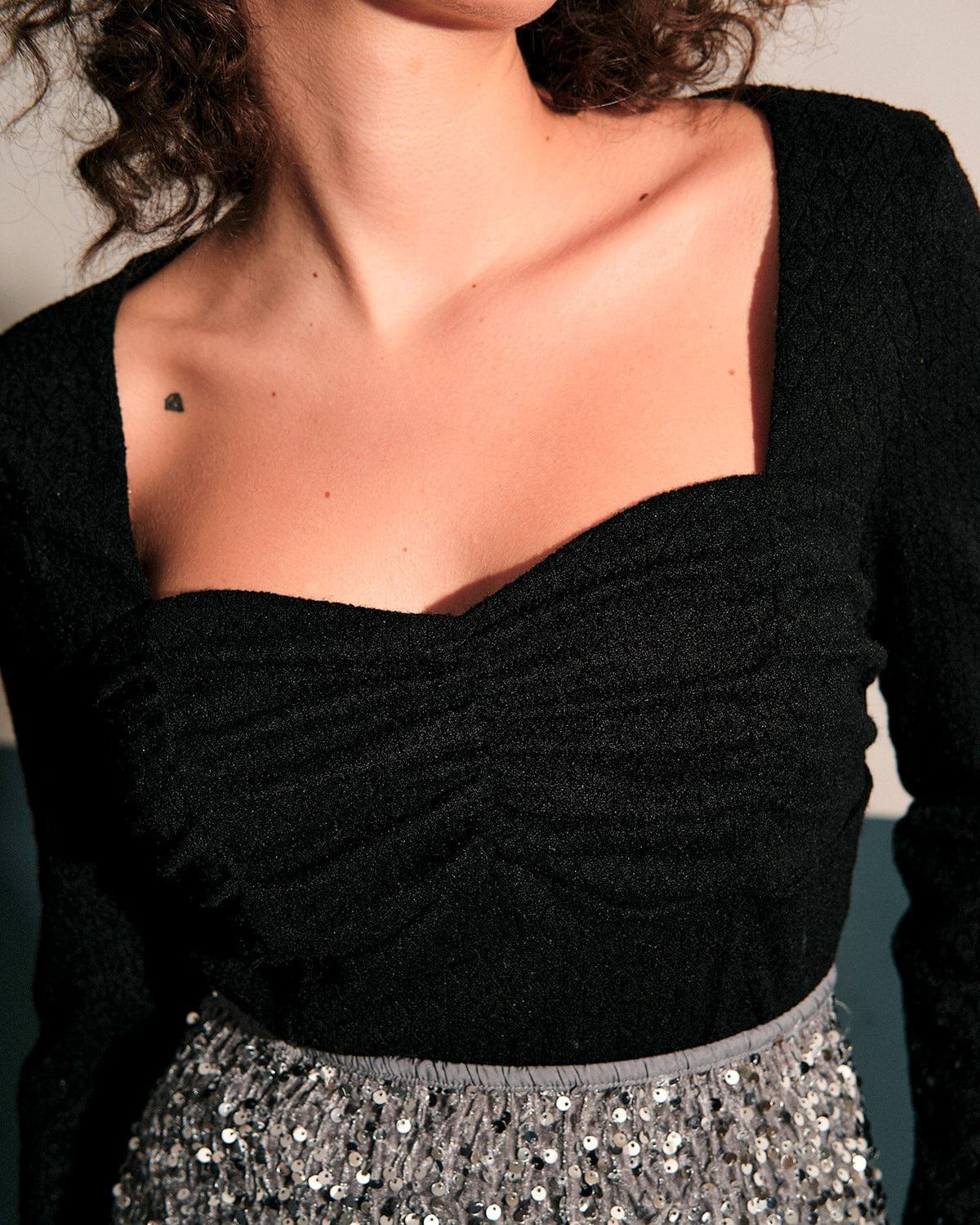 The Sweetheart Neck Ruched Knit Top sold by rihoas product image thumbnail 2