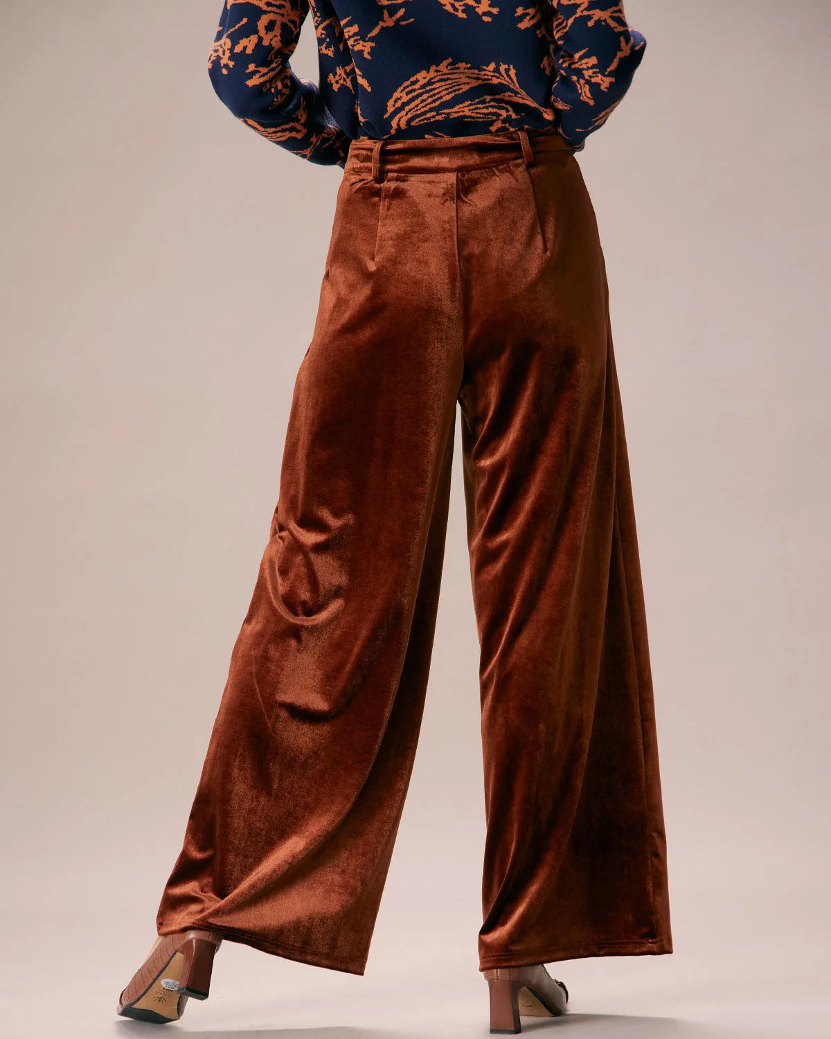 The Brown High Waisted Velvet Wide Leg Pants sold by rihoas product image thumbnail 5