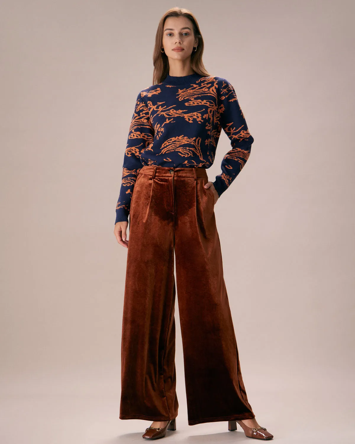 The Brown High Waisted Velvet Wide Leg Pants sold by rihoas product image thumbnail 2