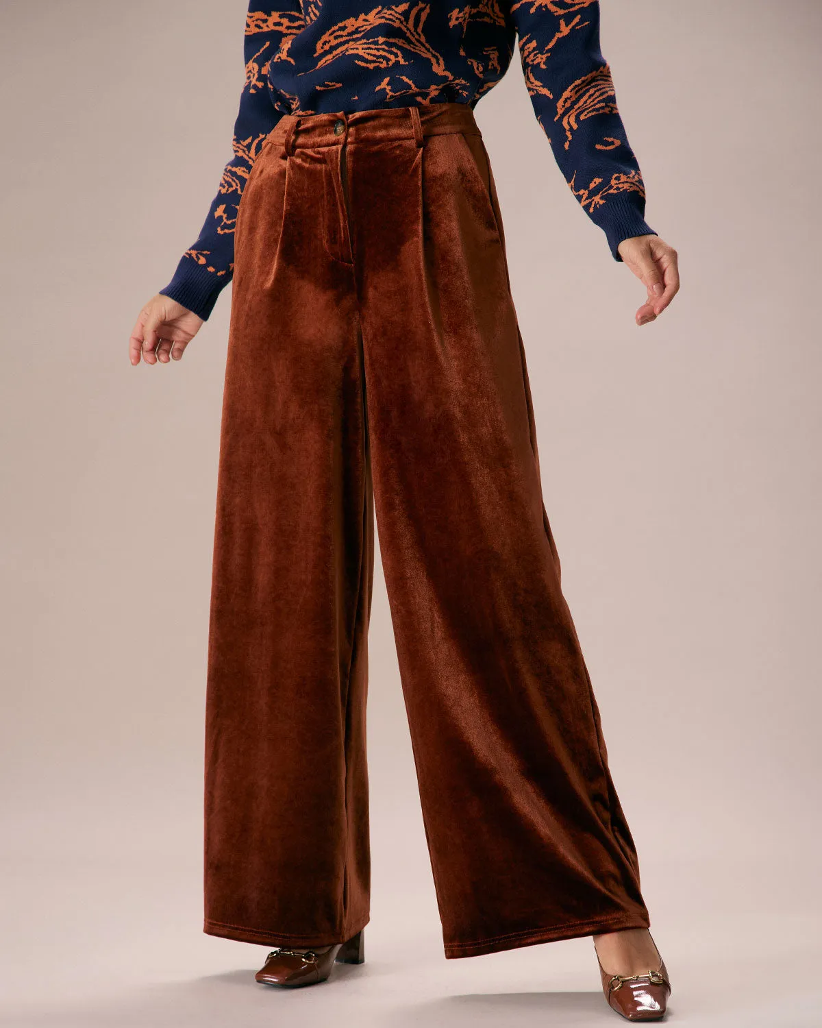 The Brown High Waisted Velvet Wide Leg Pants sold by rihoas