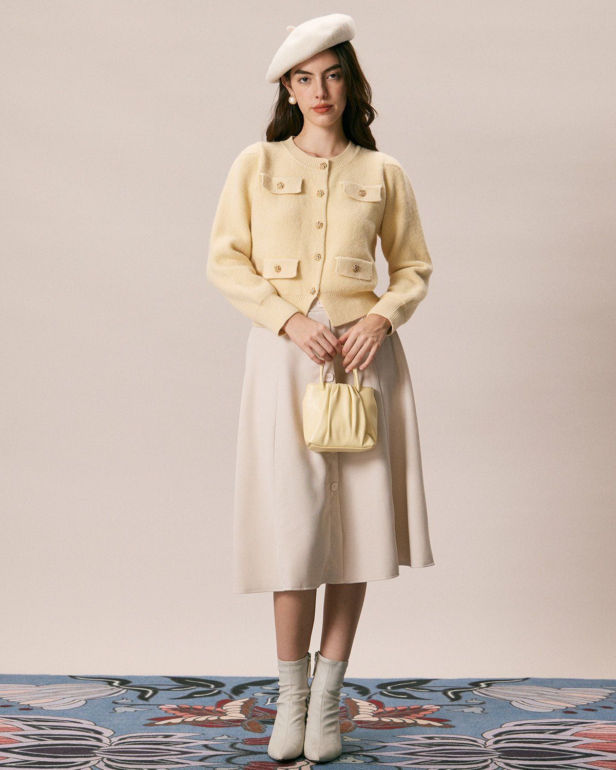 The Yellow Round Neck Ribbed Knit Cardigan sold by rihoas product image thumbnail 2