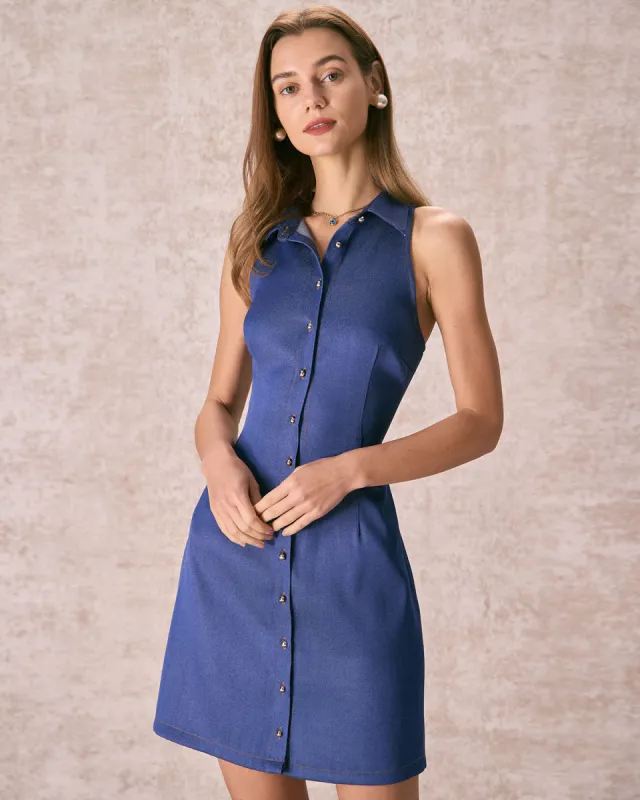 The Navy Shirt Collar Button Front Mini Dress sold by rihoas