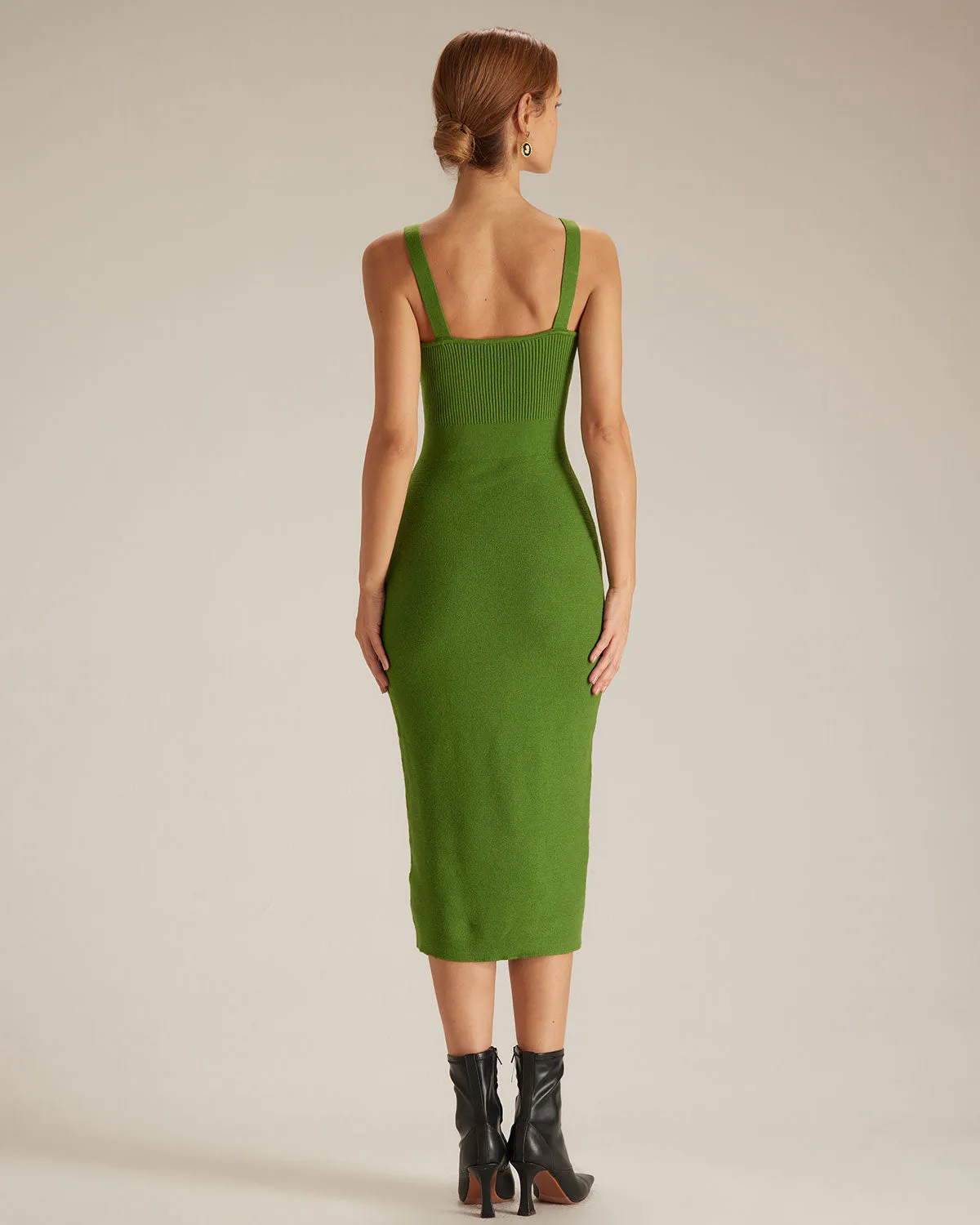 The Green Sweetheart Neck Knit Midi Dress sold by rihoas product image thumbnail 5
