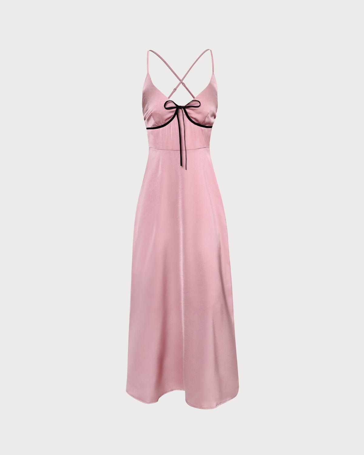 The Pink V Neck Cross Back Satin Maxi Dress sold by rihoas product image thumbnail 6