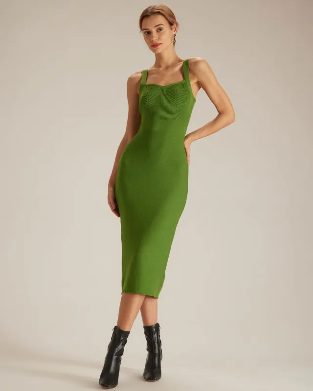 The Green Sweetheart Neck Knit Midi Dress sold by rihoas
