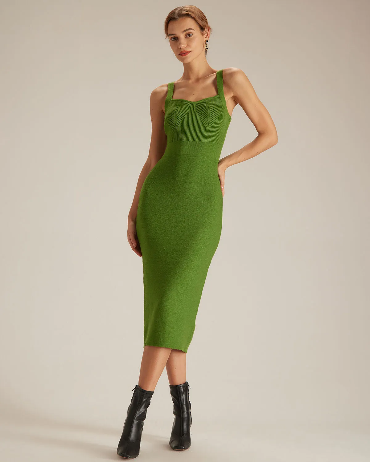 The Green Sweetheart Neck Knit Midi Dress sold by rihoas
