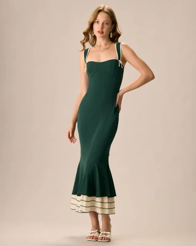 The Green Sweetheart Neck Bodycon Slip Maxi Dress made by rihoas