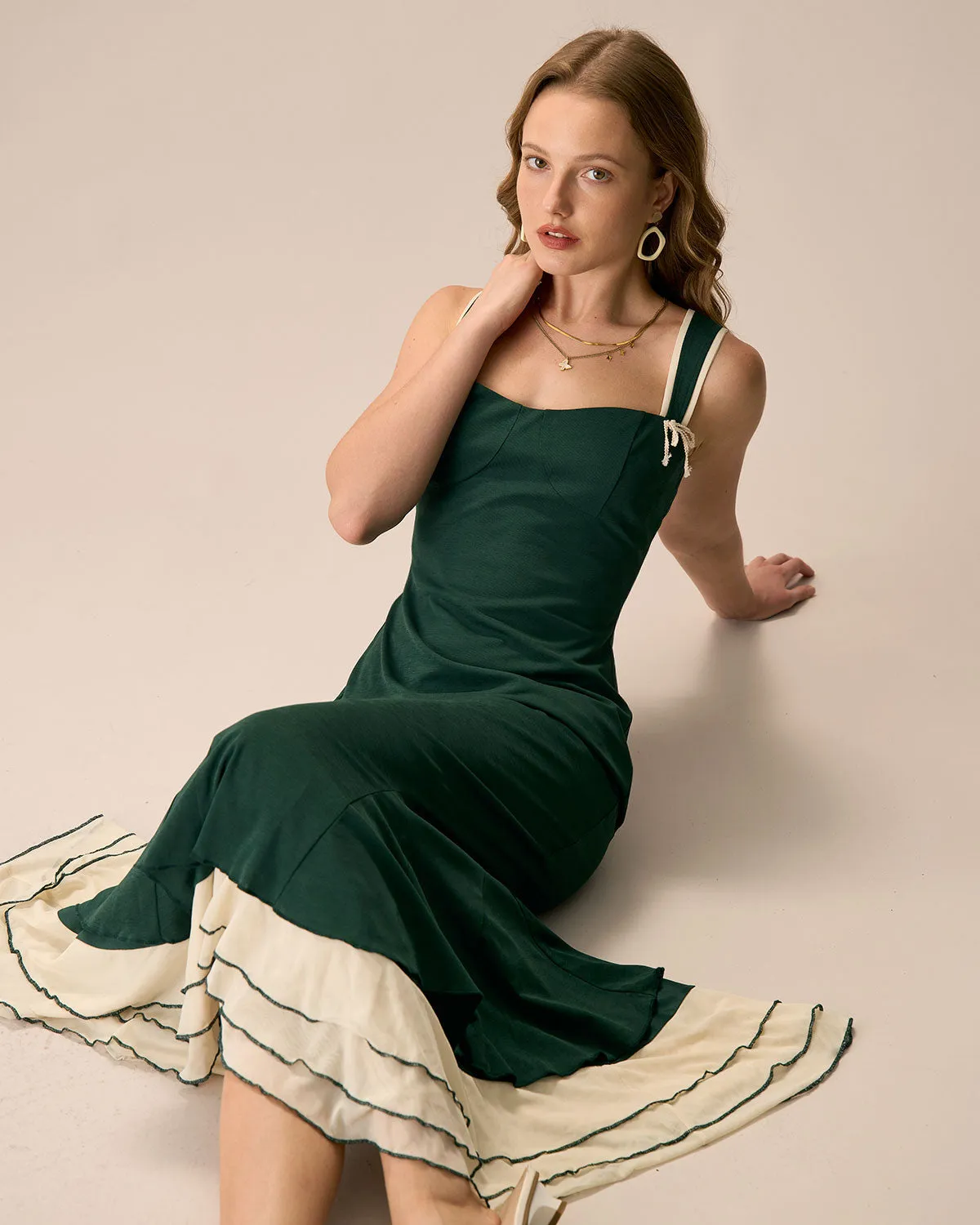 The Green Sweetheart Neck Bodycon Slip Maxi Dress sold by rihoas product image thumbnail 3