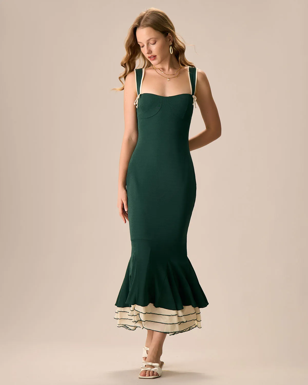 The Green Sweetheart Neck Bodycon Slip Maxi Dress sold by rihoas product image thumbnail 4