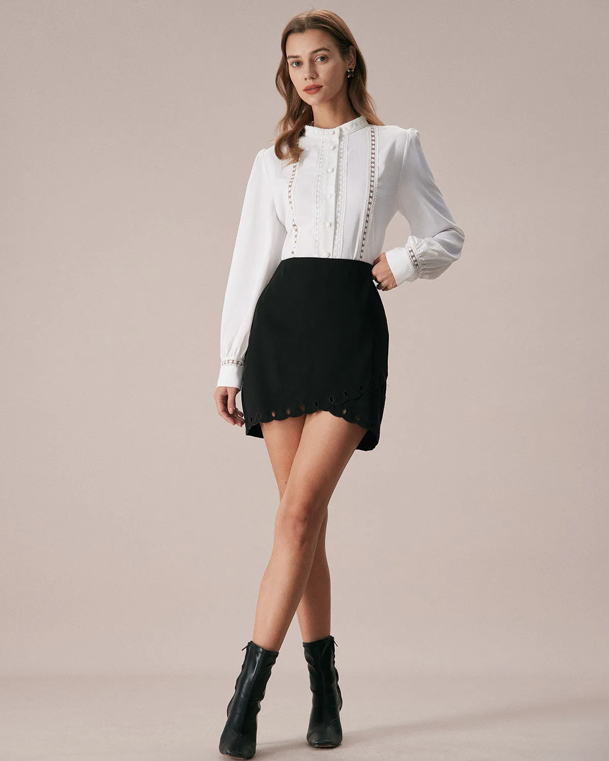 The White Mock Neck Lace Button Blouse sold by rihoas product image thumbnail 5