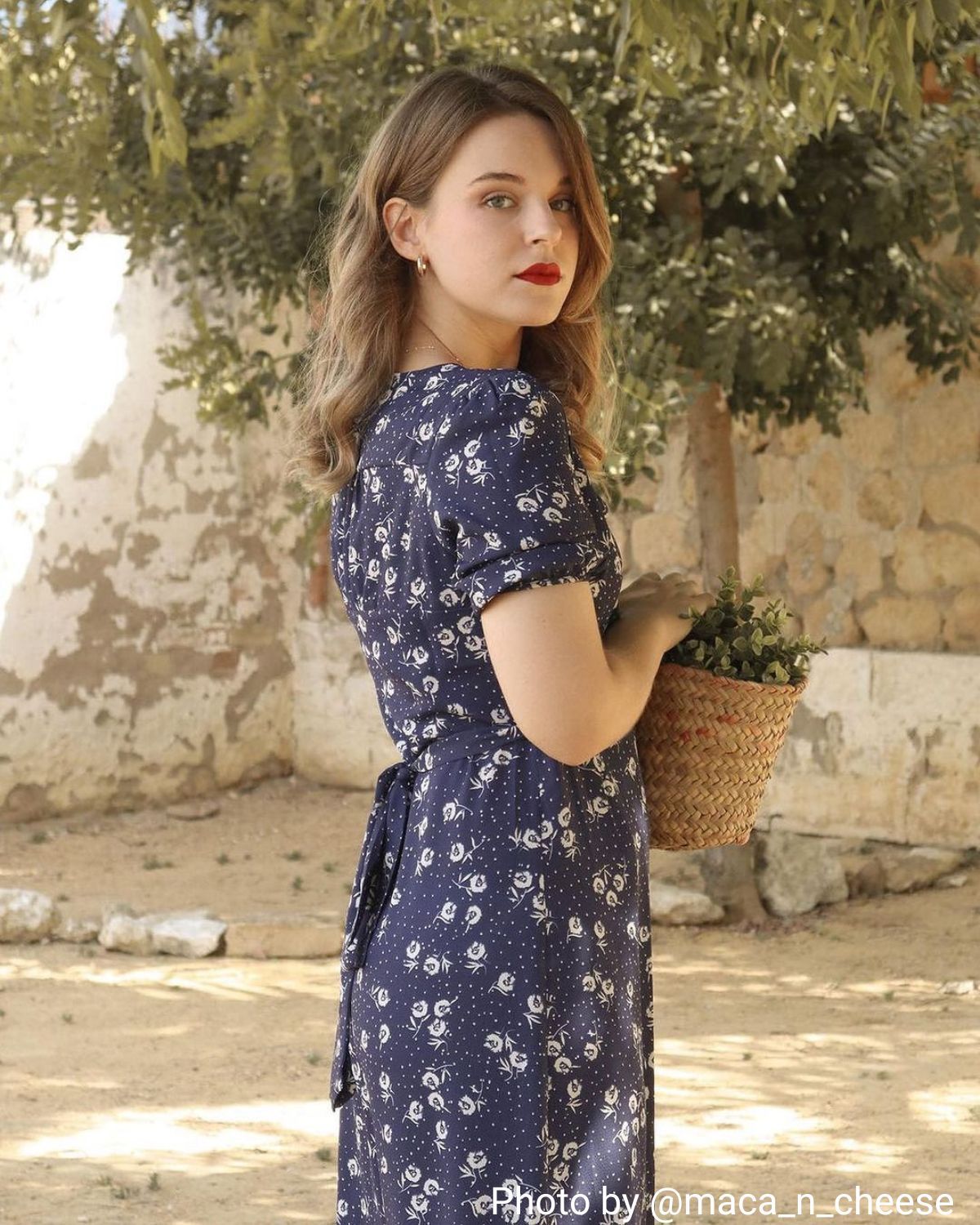 The Navy V Neck Floral Button Wrap Midi Dress sold by rihoas product image thumbnail 6