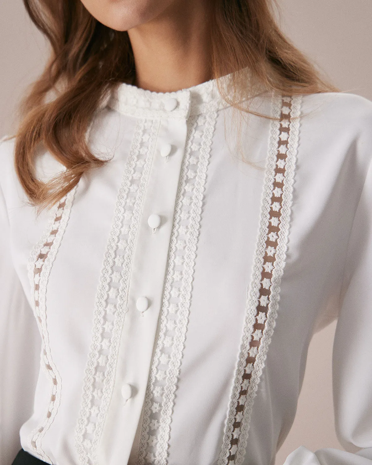 The White Mock Neck Lace Button Blouse sold by rihoas product image thumbnail 2