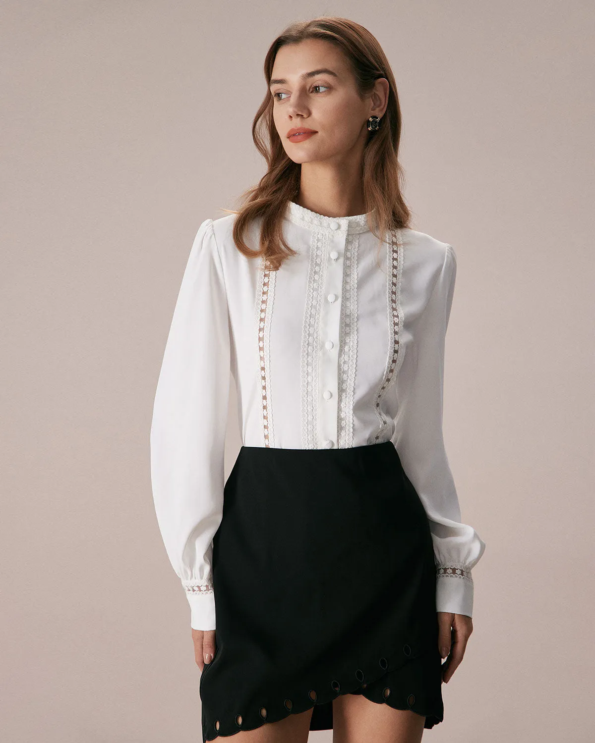 The White Mock Neck Lace Button Blouse sold by rihoas product image thumbnail 4