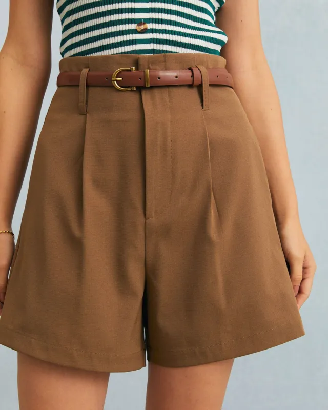 The Khaki High Waisted Pockets Zipper Shorts sold by rihoas
