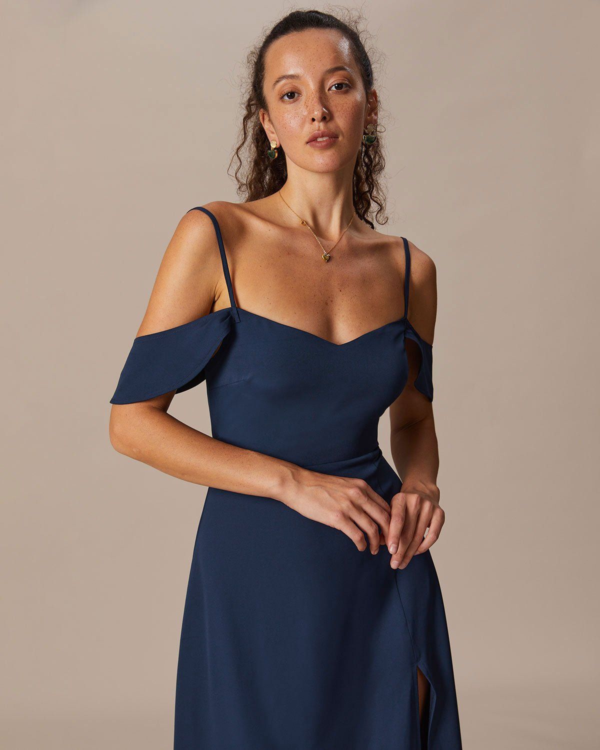 The Navy V Neck Shirred Backless Maxi Dress sold by rihoas product image thumbnail 4