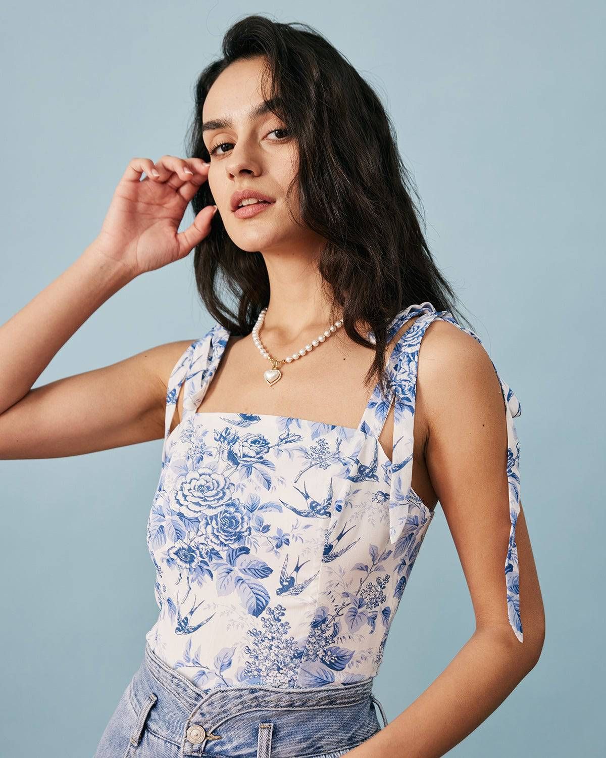 The Tie Strap Smocked Floral Cami Top sold by rihoas product image thumbnail 4