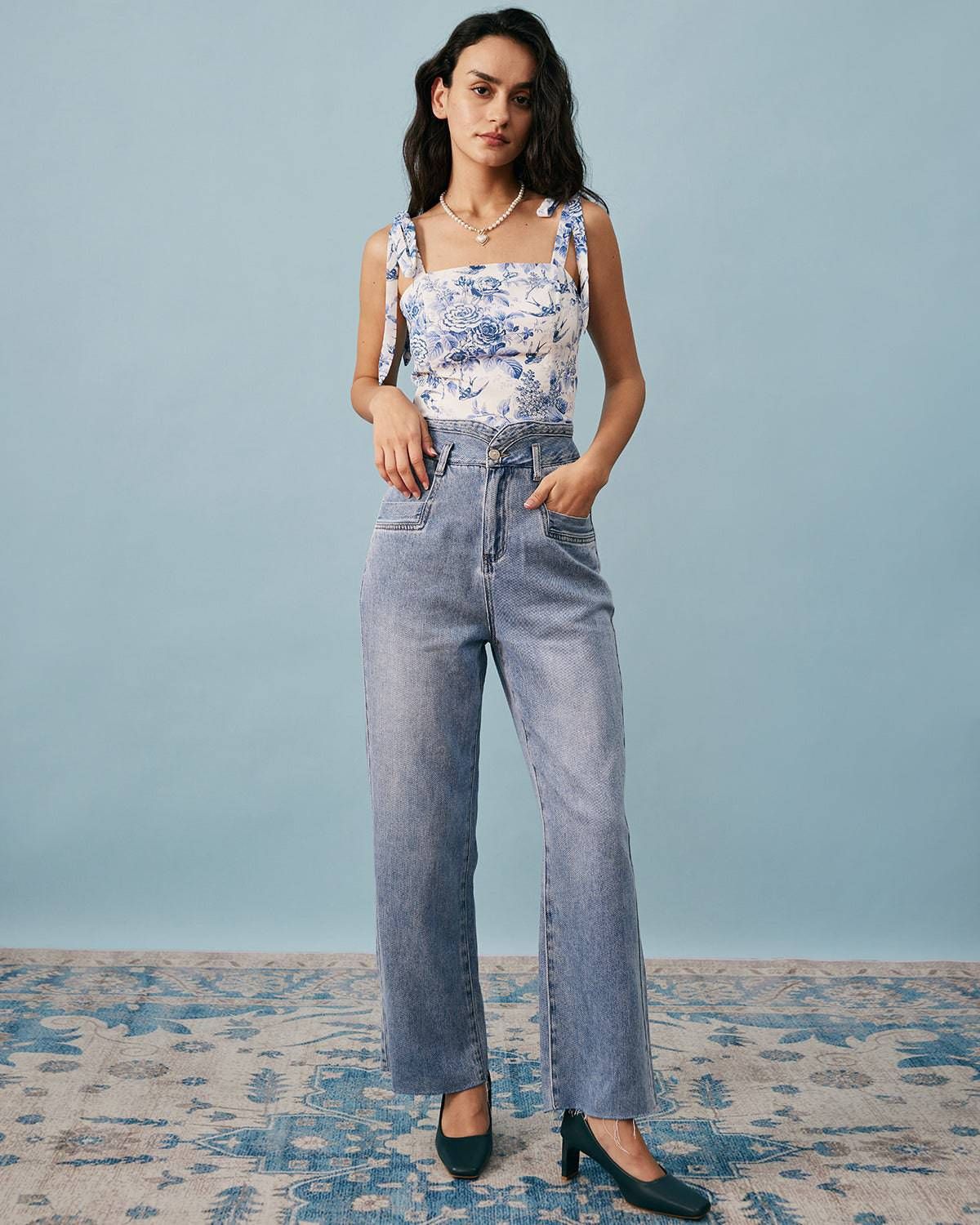 The Tie Strap Smocked Floral Cami Top sold by rihoas product image thumbnail 5