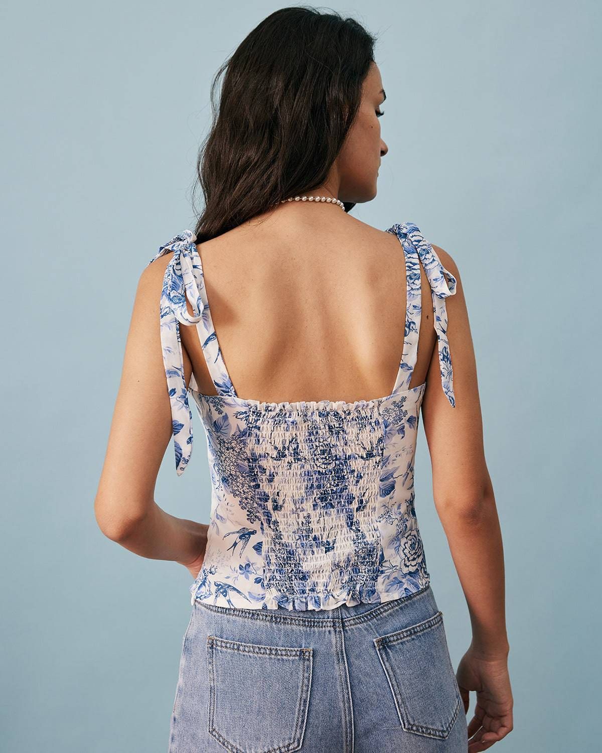 The Tie Strap Smocked Floral Cami Top sold by rihoas product image thumbnail 3
