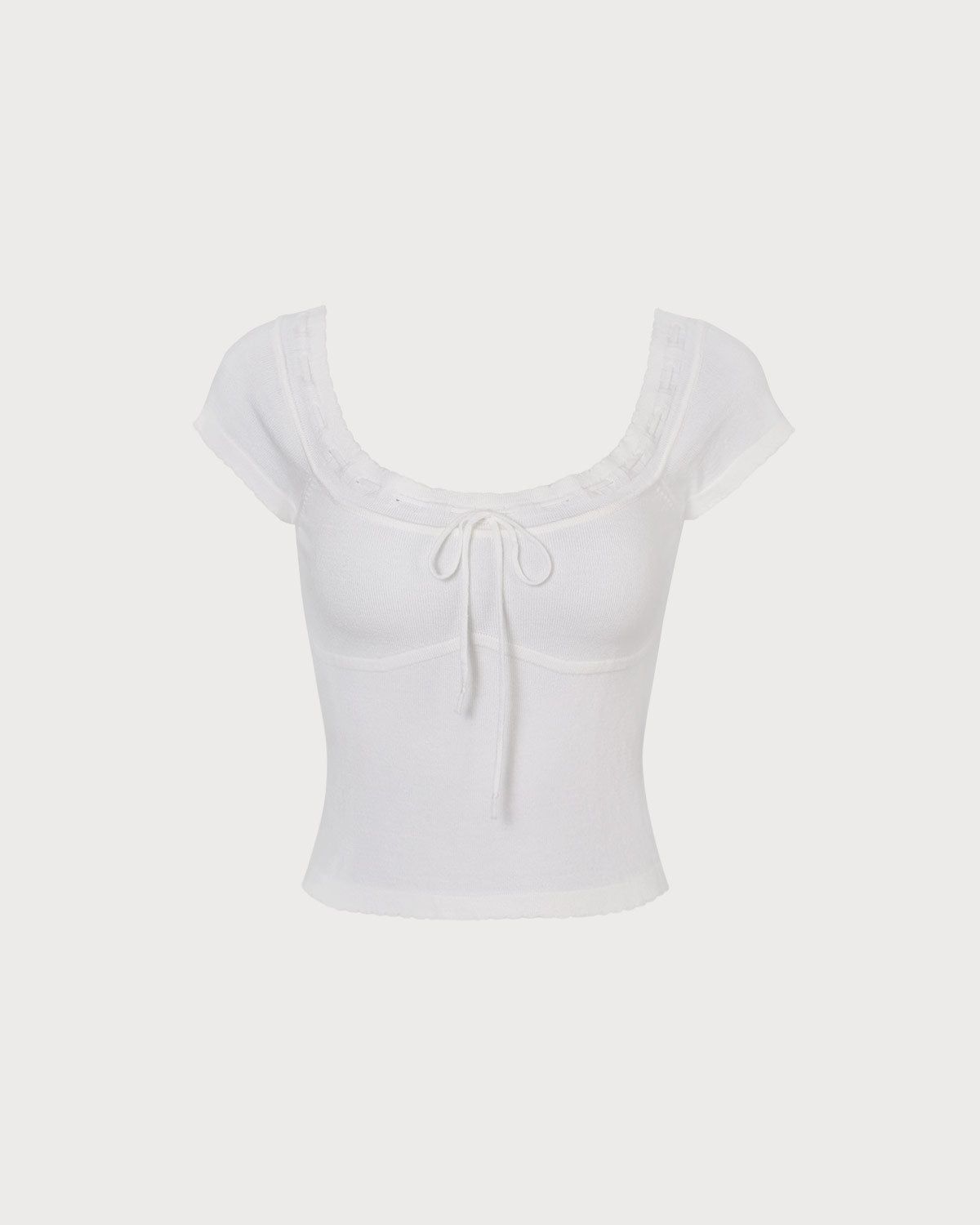 The White Scoop Neck Short Sleeve Knit Tee sold by rihoas product image thumbnail 7
