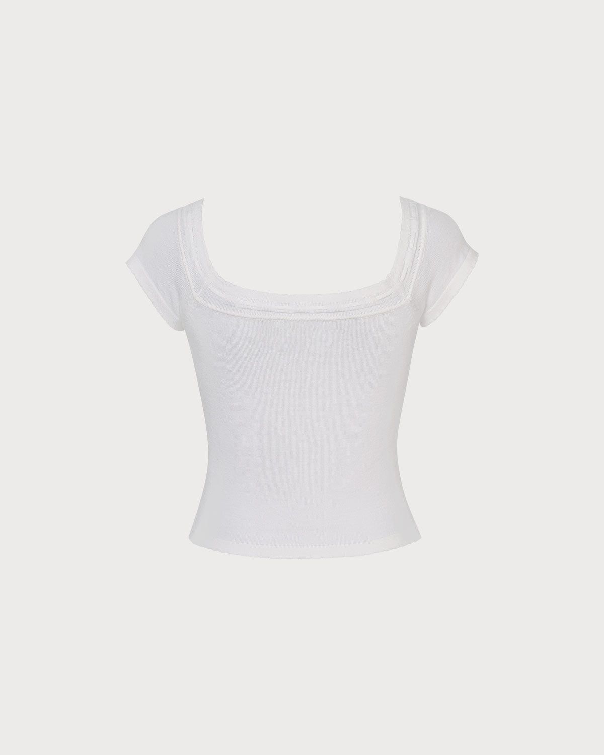 The White Scoop Neck Short Sleeve Knit Tee sold by rihoas product image thumbnail 8