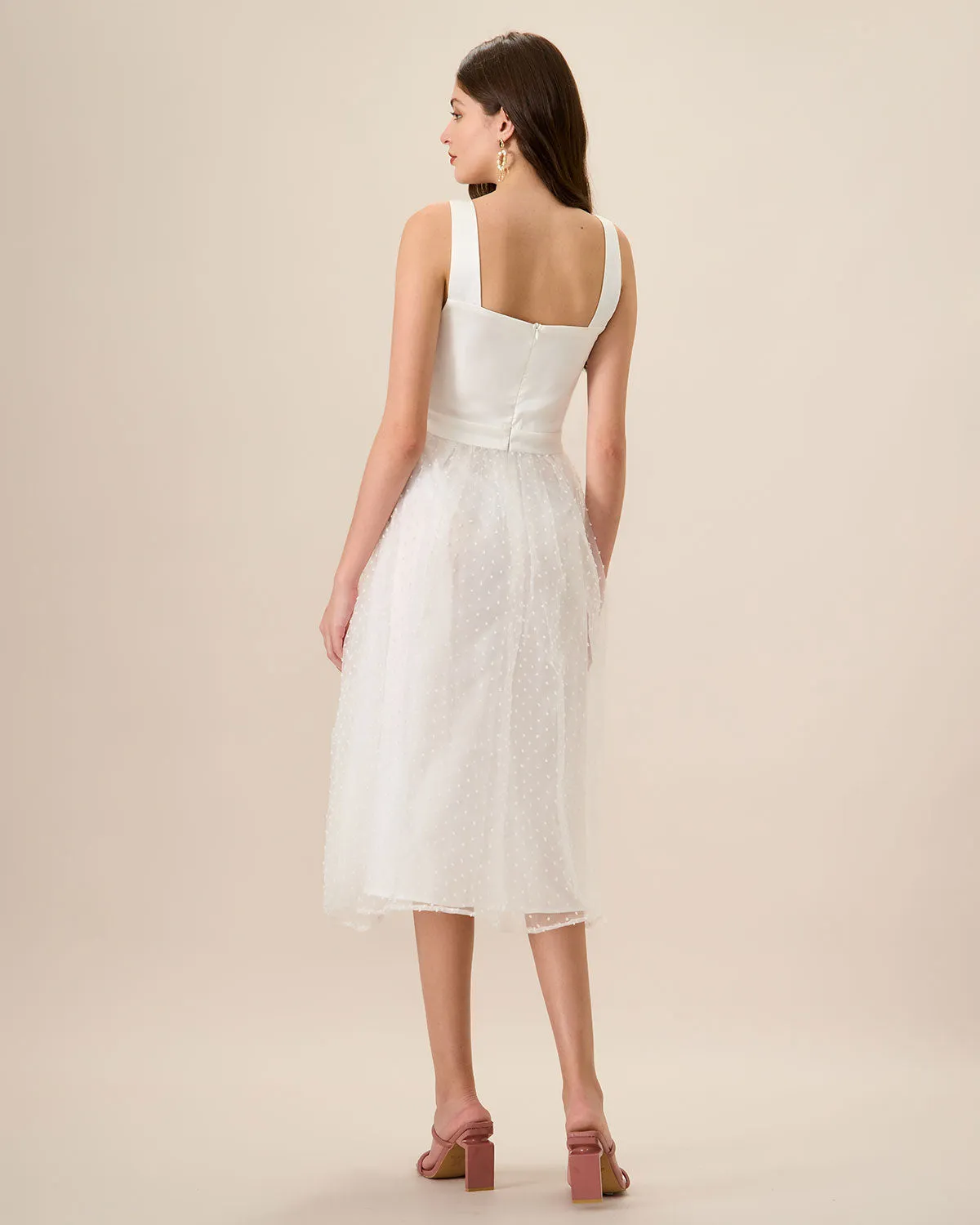 Women's White See-Through Splicing Midi Dress sold by rihoas product image thumbnail 5