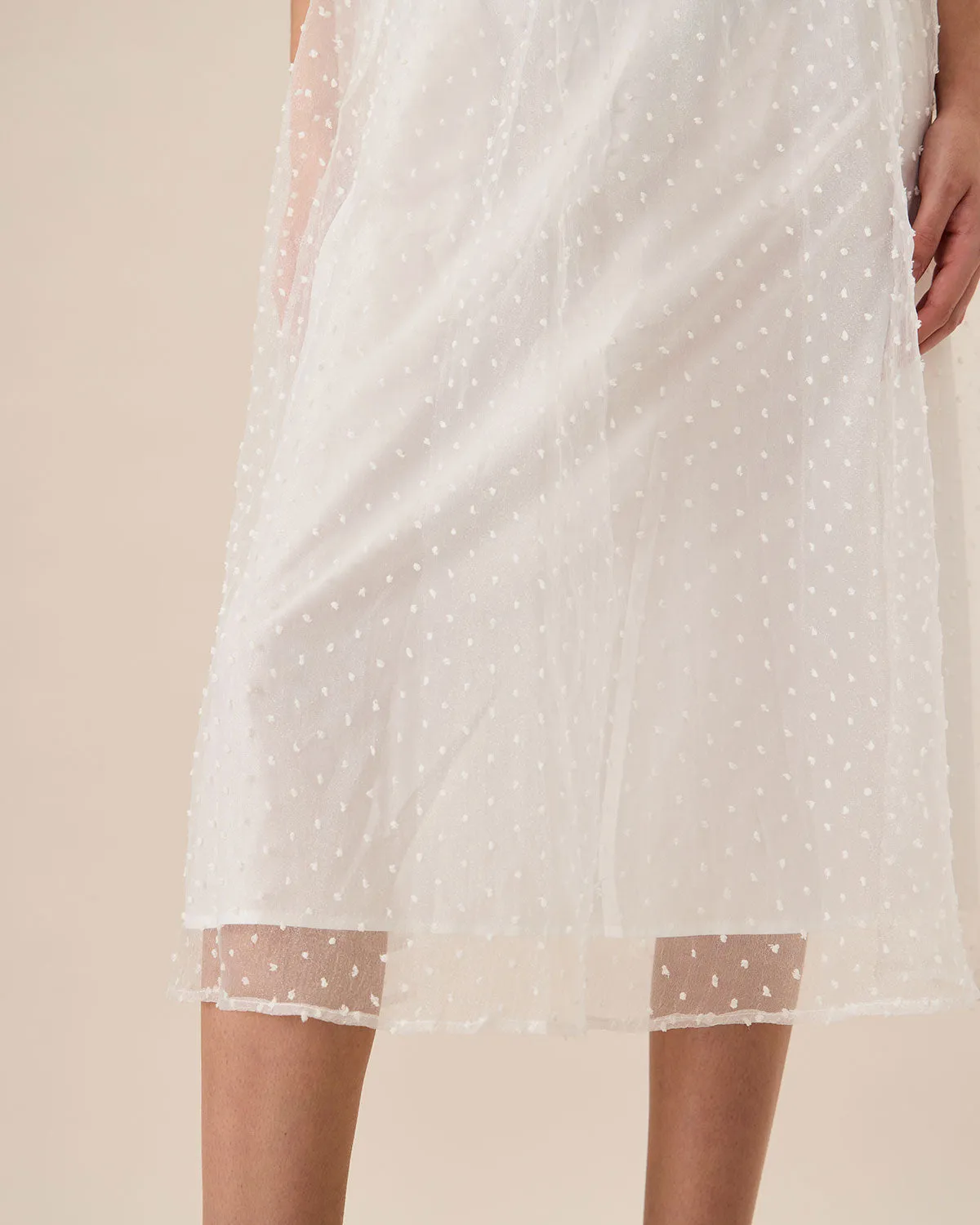 Women's White See-Through Splicing Midi Dress sold by rihoas product image thumbnail 3