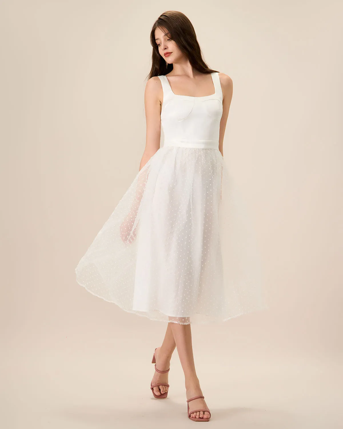 Women's White See-Through Splicing Midi Dress sold by rihoas