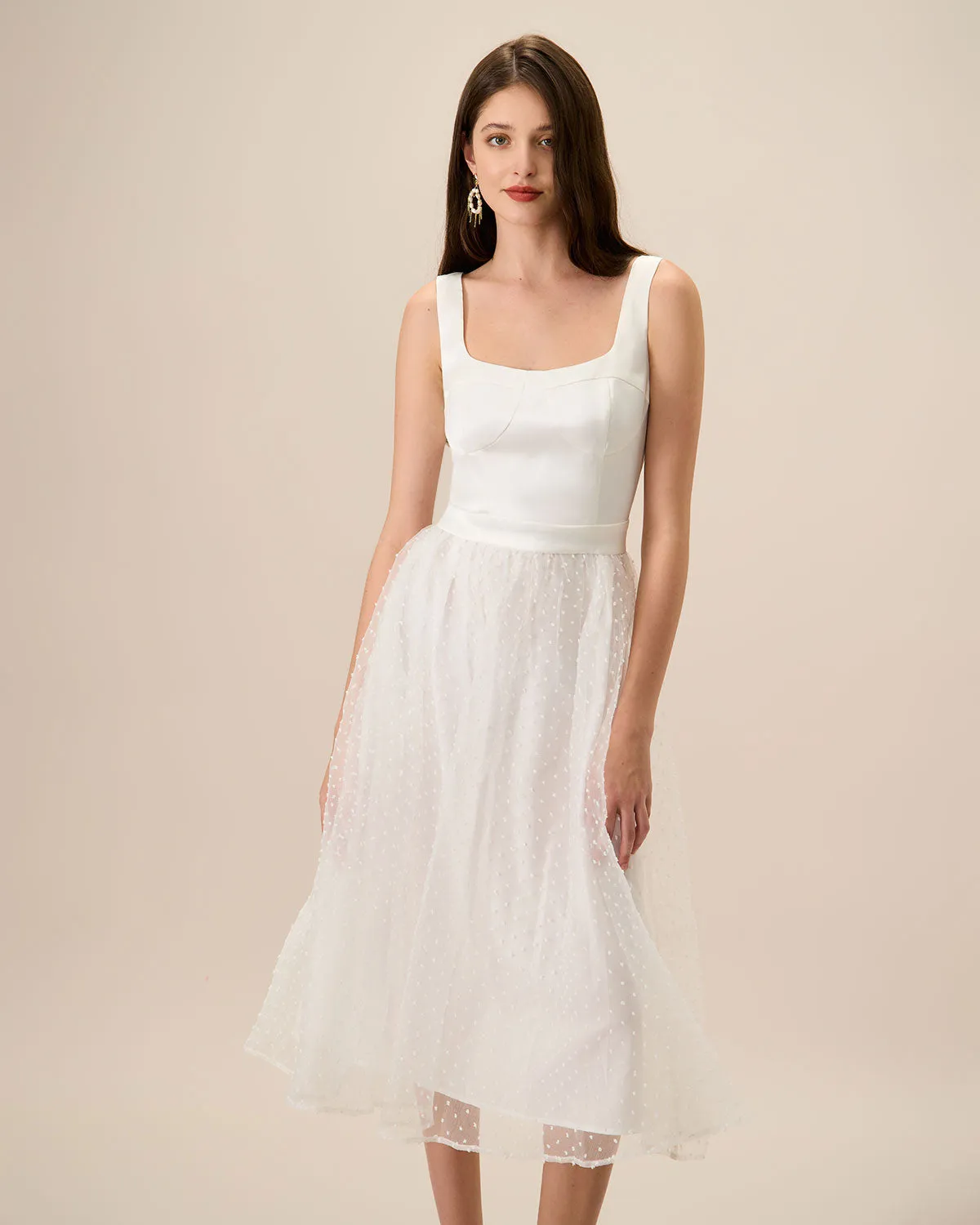 Women's White See-Through Splicing Midi Dress sold by rihoas product image thumbnail 4