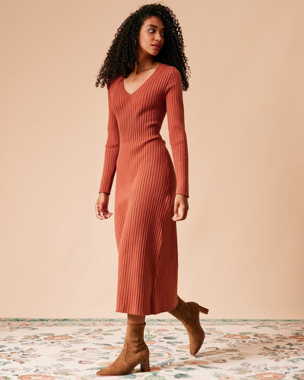 The Ribbed Bodycon Long Sleeve Sweater Dress sold by rihoas