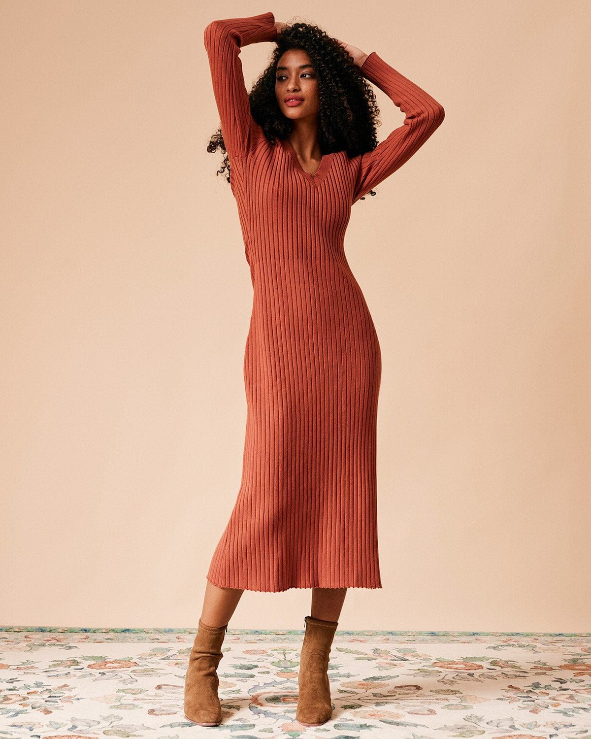 The Ribbed Bodycon Long Sleeve Sweater Dress sold by rihoas product image thumbnail 3