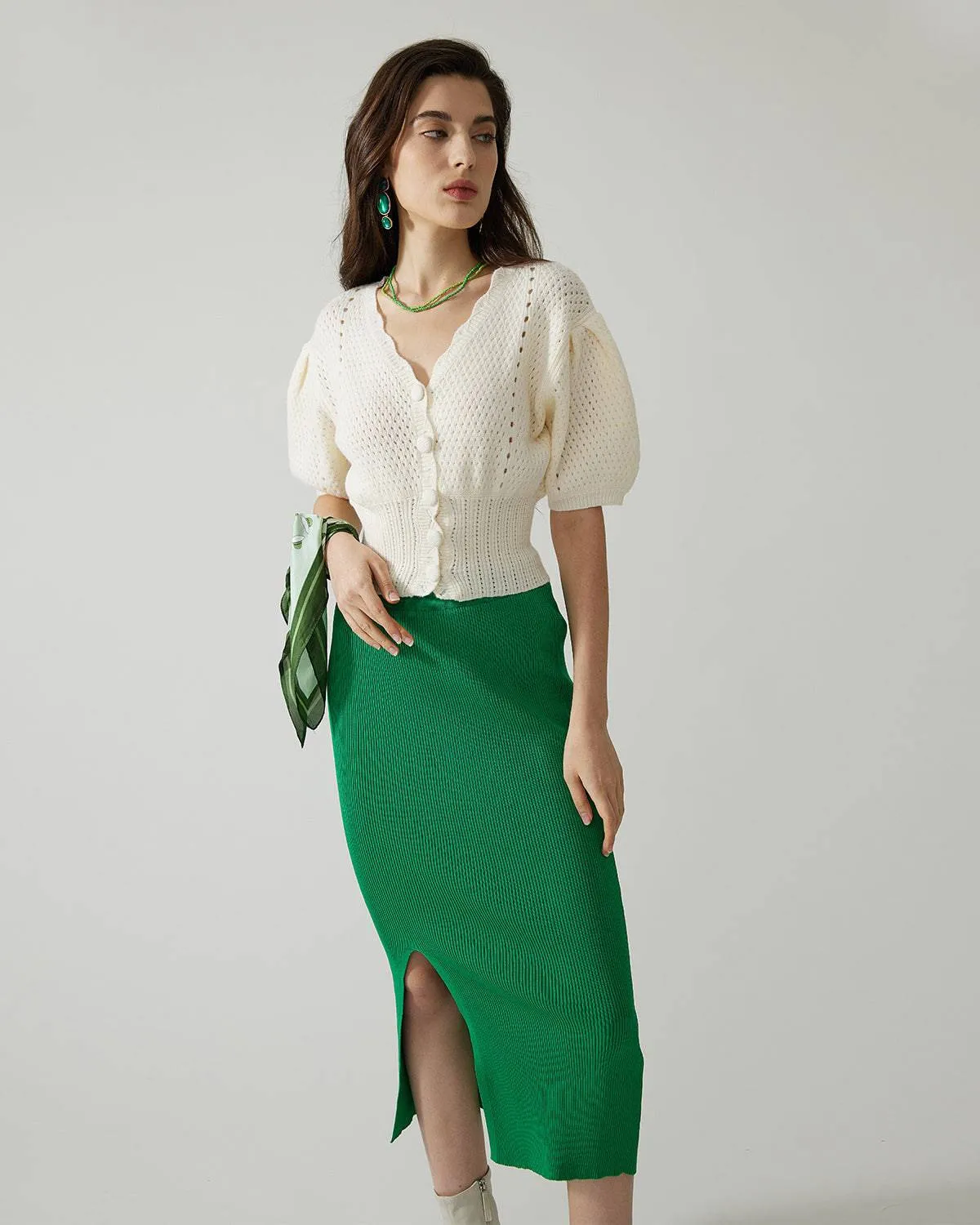 The Short-Sleeve Cutout Knitted Top sold by rihoas product image thumbnail 5