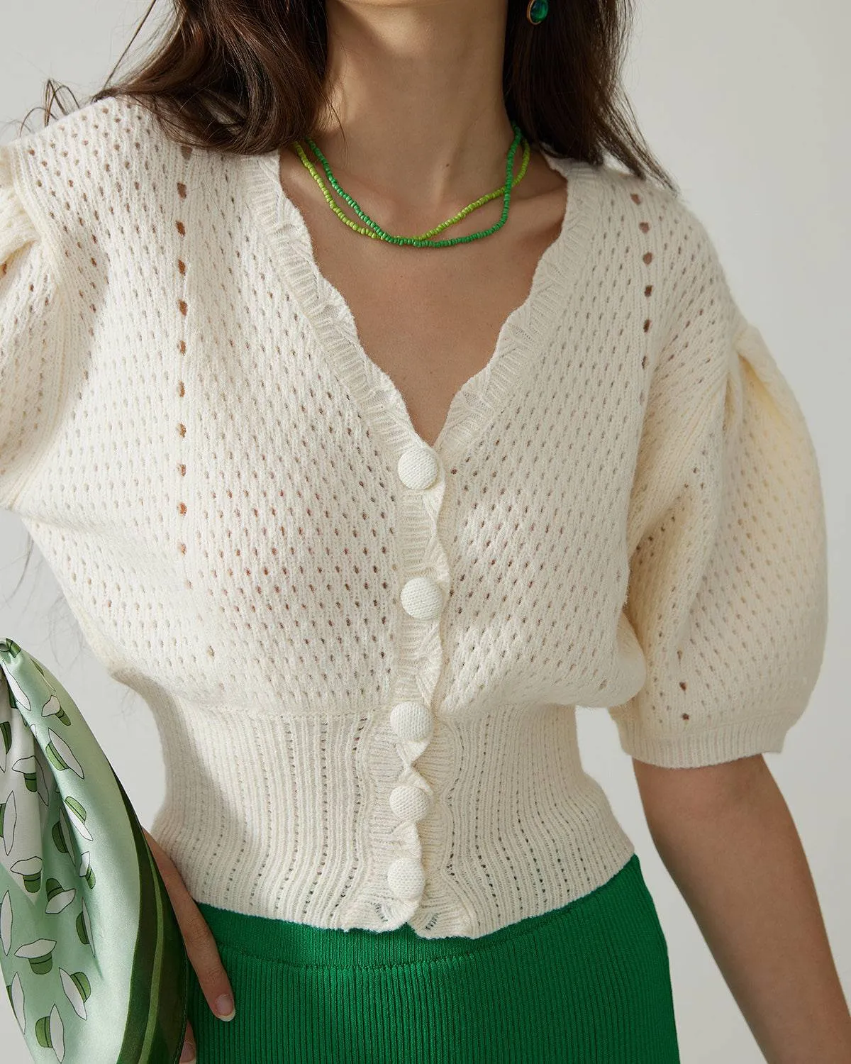 The Short-Sleeve Cutout Knitted Top sold by rihoas product image thumbnail 4