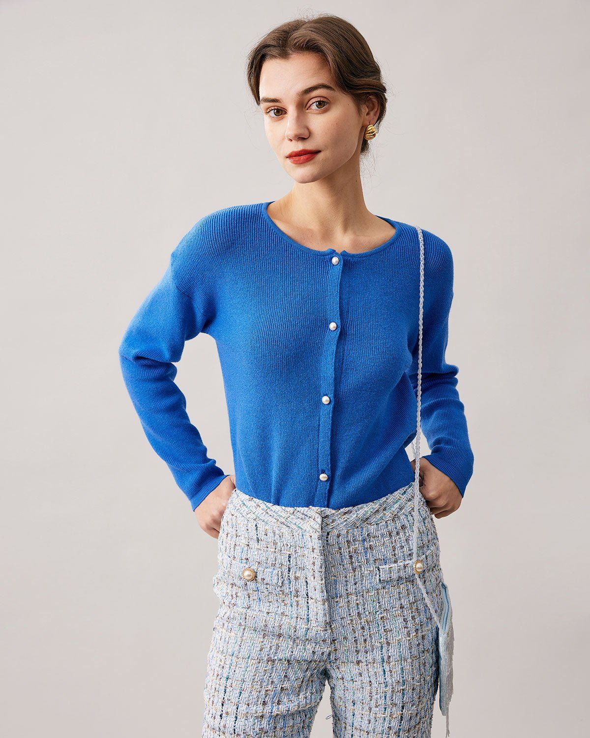 The Blue Round Neck Button Up Knit Cardigan sold by rihoas product image thumbnail 4