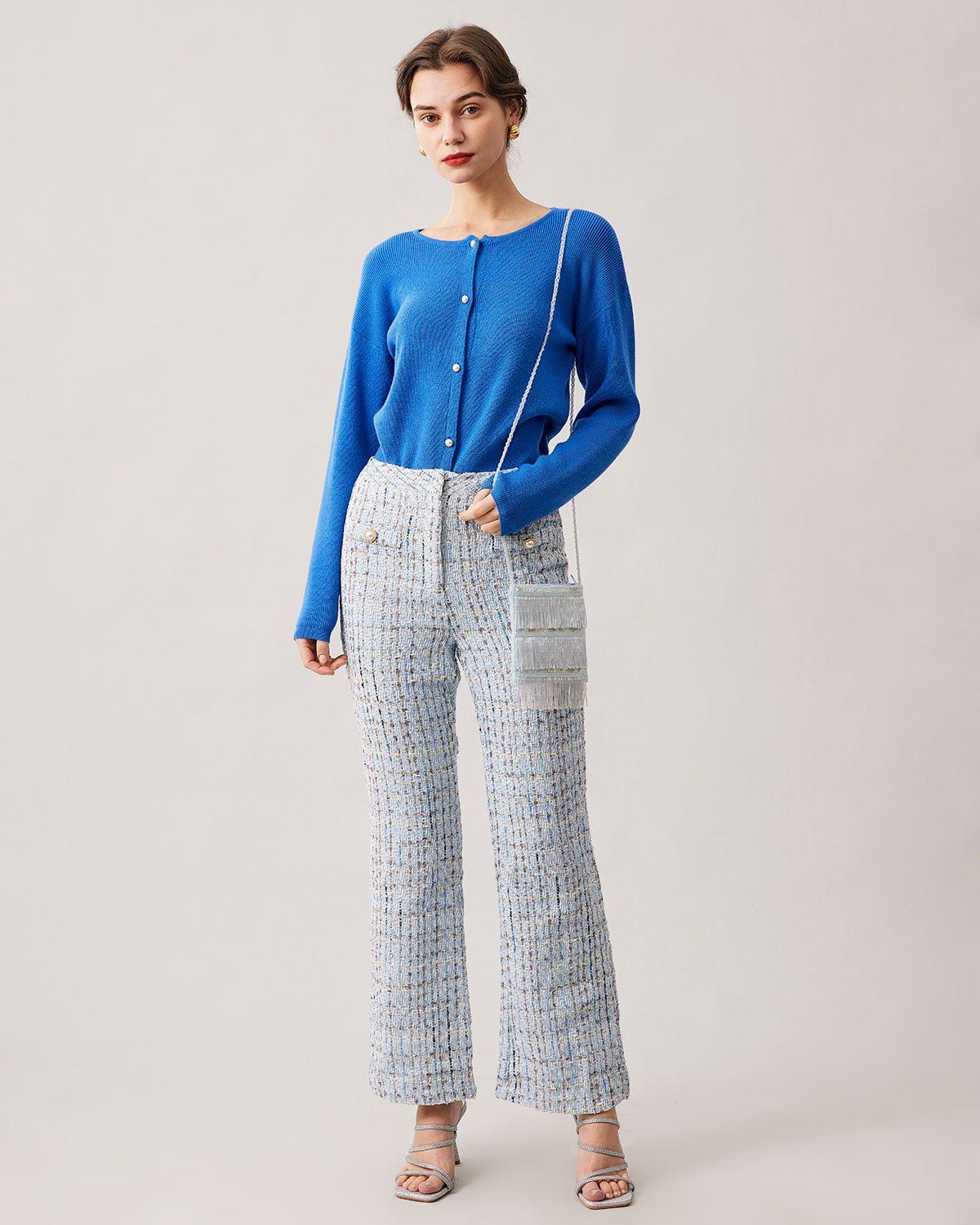 The Blue Round Neck Button Up Knit Cardigan sold by rihoas product image thumbnail 3